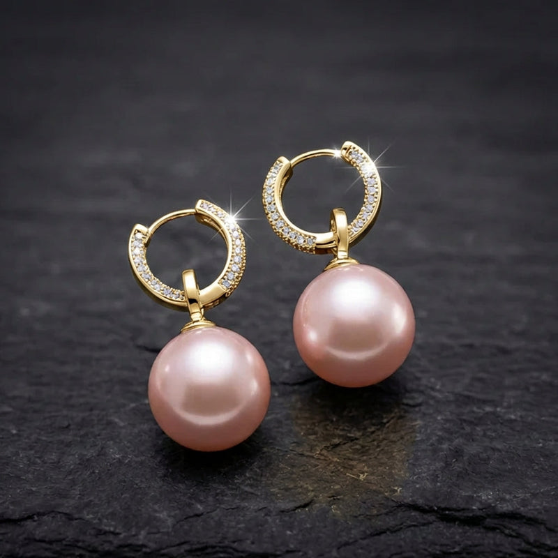 Vintage Micro Zircon Pink Pearl Earrings
