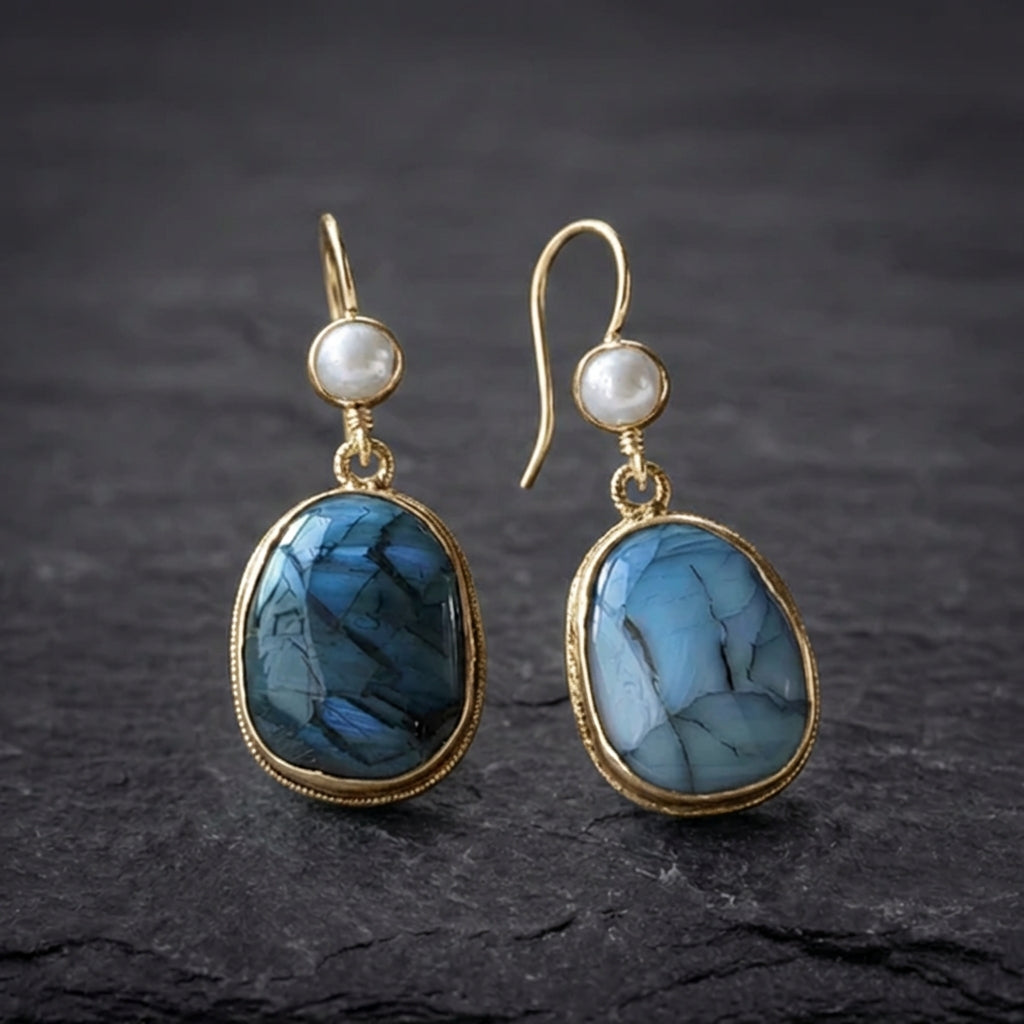 Blue Stone Pearl Earrings