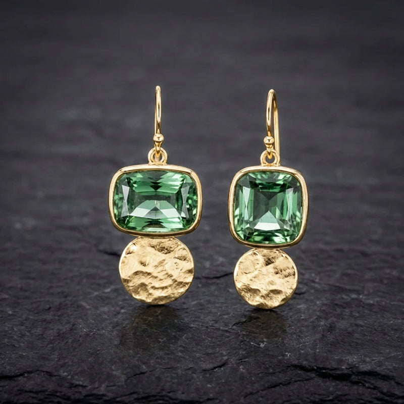Vintage Green Golden Glass Earrings