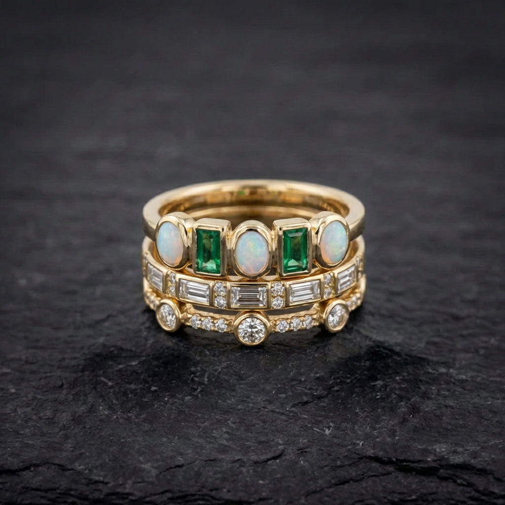 Vintage White And Green Opal Rings