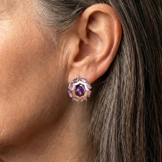 Rounded Violet Zirconia Gold Earrings