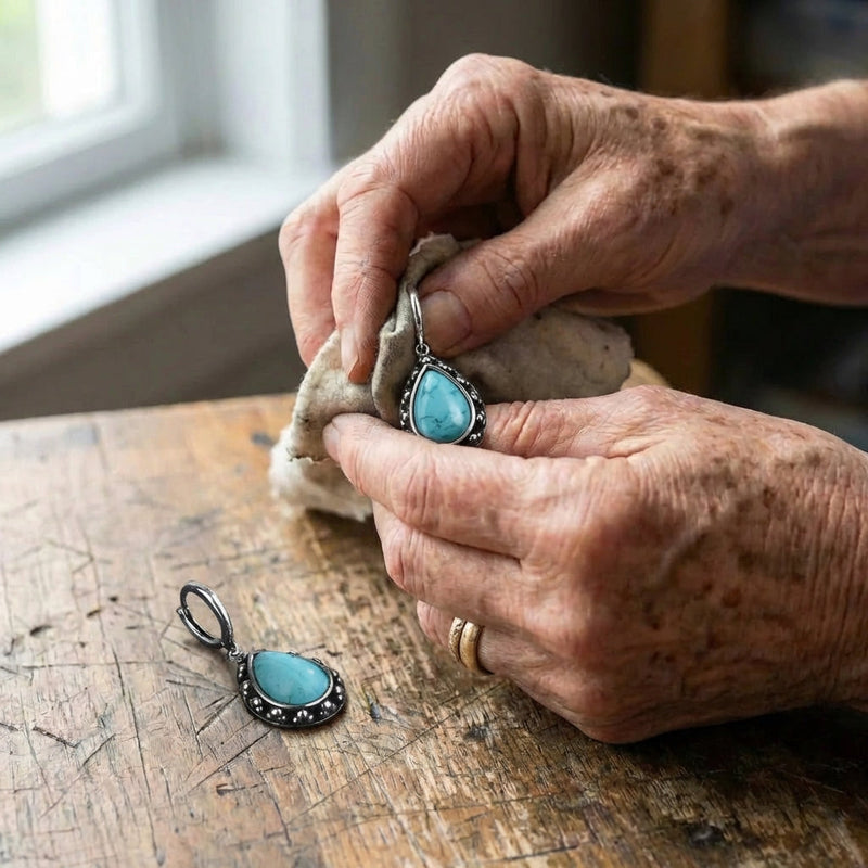 Vintage Silver Turquoise Teardrop Earrings