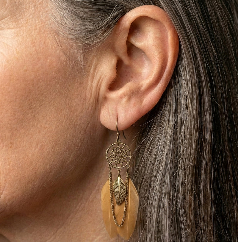 Dream Catcher Feather Long Earrings