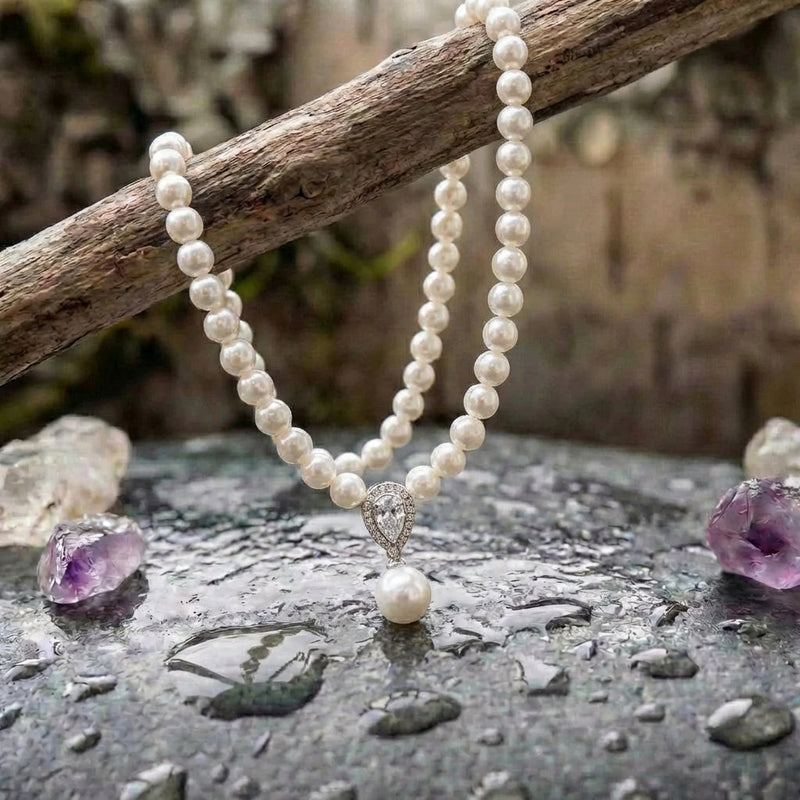 Pearl Zircon Pendant Water Drop Necklace