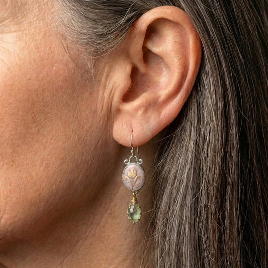 An Art Nouveau Inspired Gemstone & Enamel Earrings