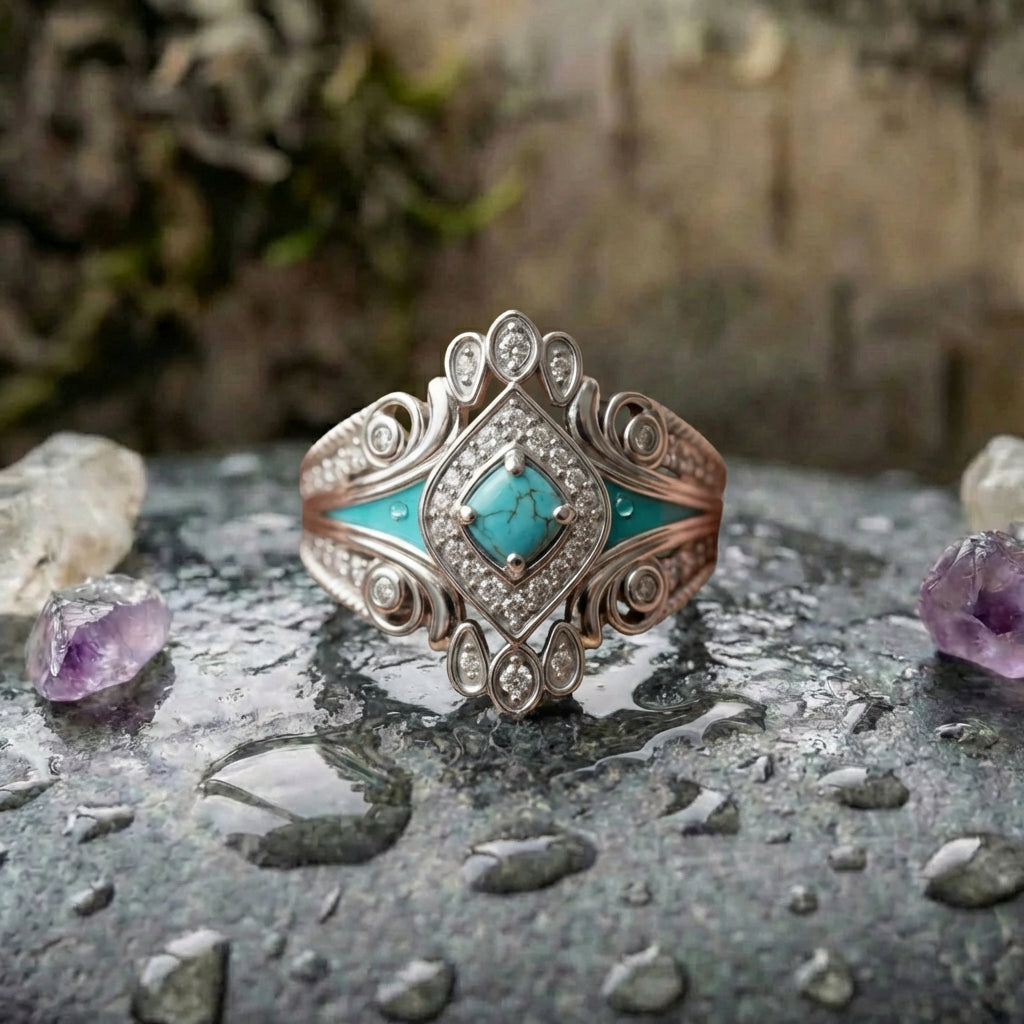 Vintage Turquoise Cz Ring