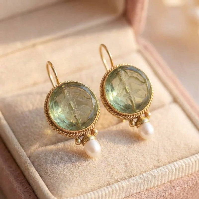 Vintage Prehnite Pearl Earrings