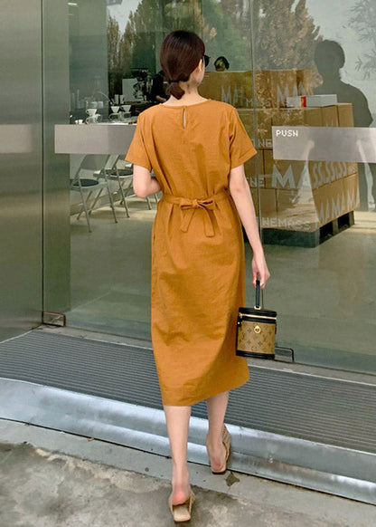 Ginger O-neck Tie Waist Dress Short Sleeve