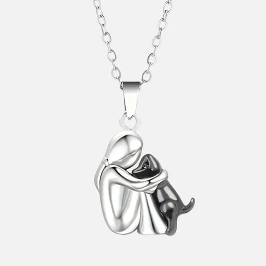 Girl & Dog Embrace Necklace