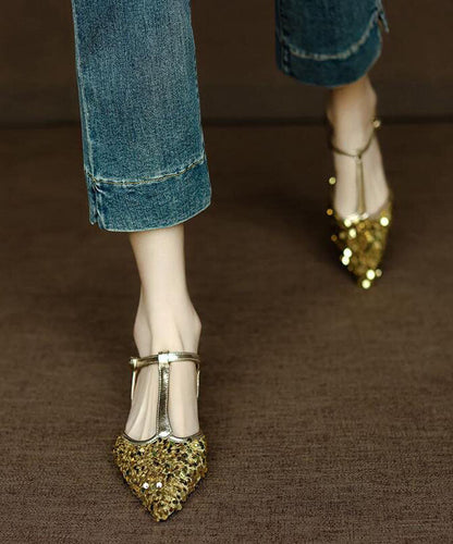 Gold Sequins Stylish Splicing Comfy Sandals Pointed Toe