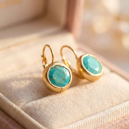 Gold Earrings With Turquoise Stone