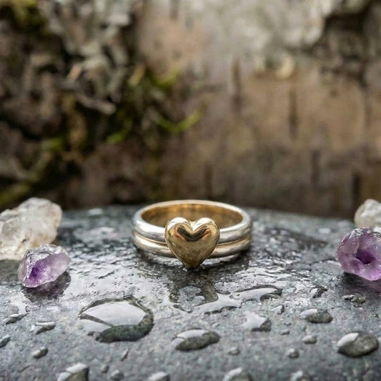 Gold Heart Silver Ring