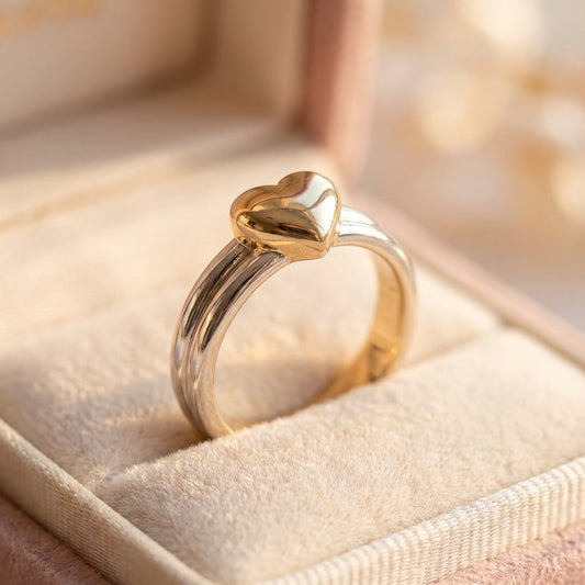 Gold Heart Silver Ring