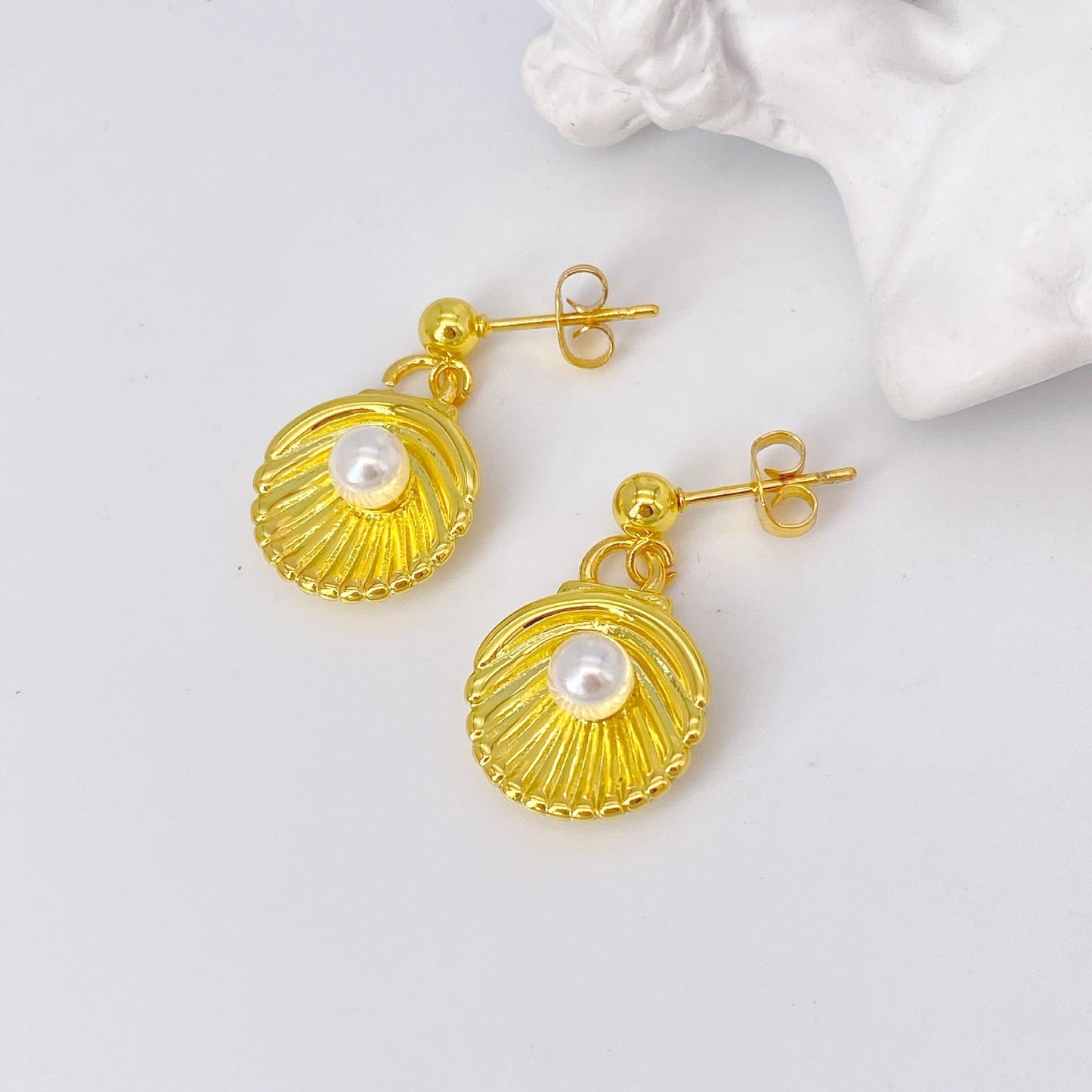 Gold Pearl Shell Earrings