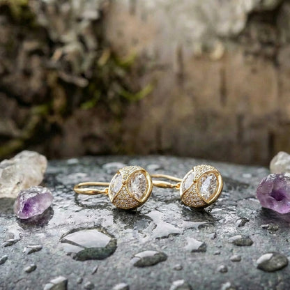 Gold Round Sparkle Drop Earrings