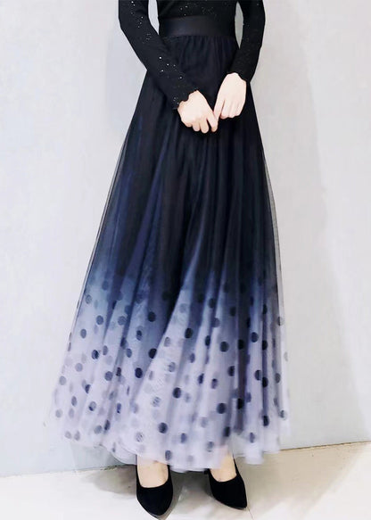 Gradient Color Blue Dot High Waist Tulle a Line Skirts Spring