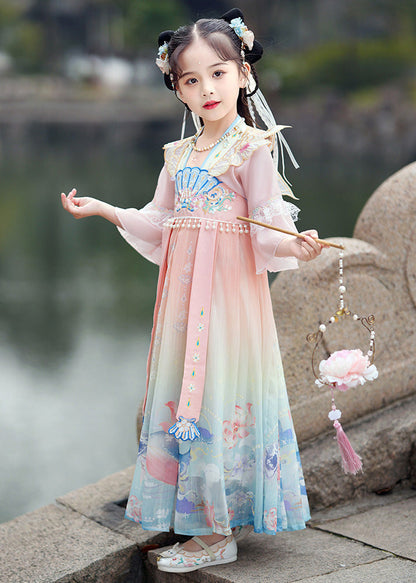 Gradient Color Print Lace Patchwork Tassel Holiday Long Dress Summer