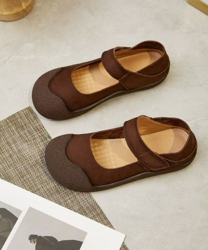 Green Cowhide Leather Flat Shoes for Splicing Buckle Strap