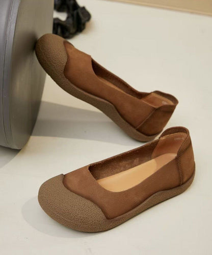 Green Cowhide Leather Comfy Splicing Flat Shoes
