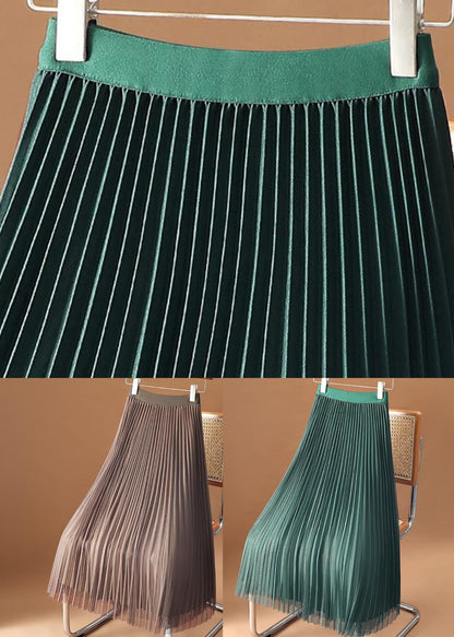 Green Elastic Waist Velour Tulle a Line Skirts Spring