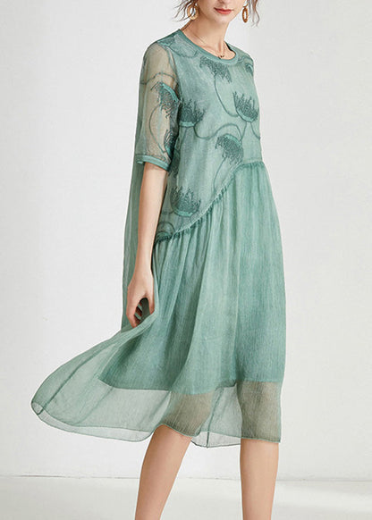 Green Patchwork Chiffon Maxi Dress Summer
