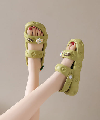Green Platform Decorated Splicing Beach Slide Sandals