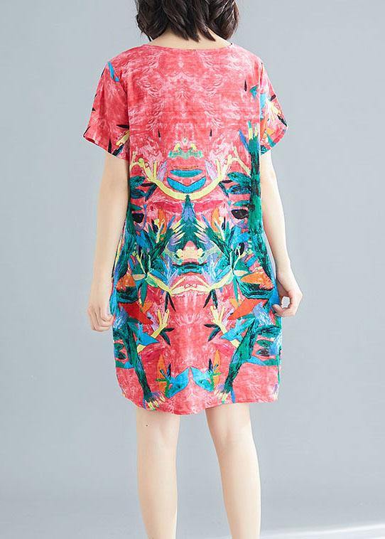 Green Print O-neck Pockets Summer Short Sleeve Party Dresses