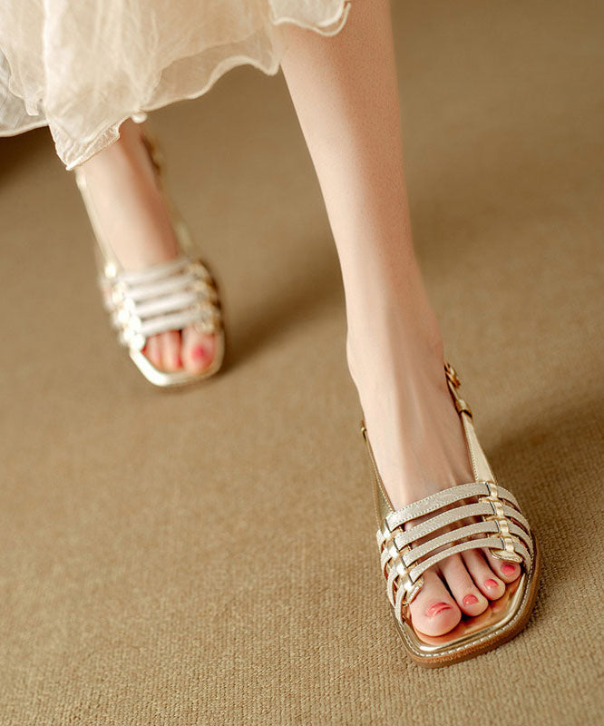 Green Sandals Chunky Cowhide Leather Splicing Peep Toe