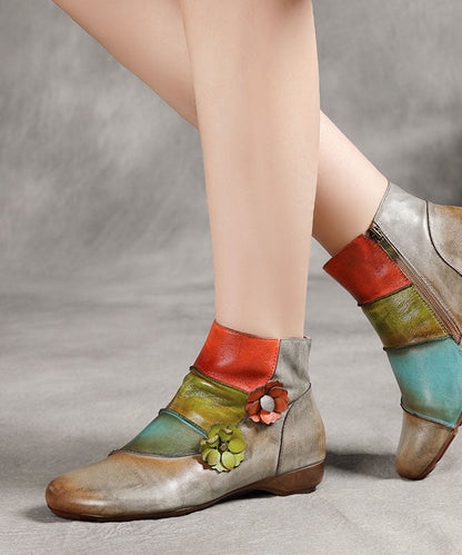 Grey Boots Cowhide Leather Comfortable Splicing