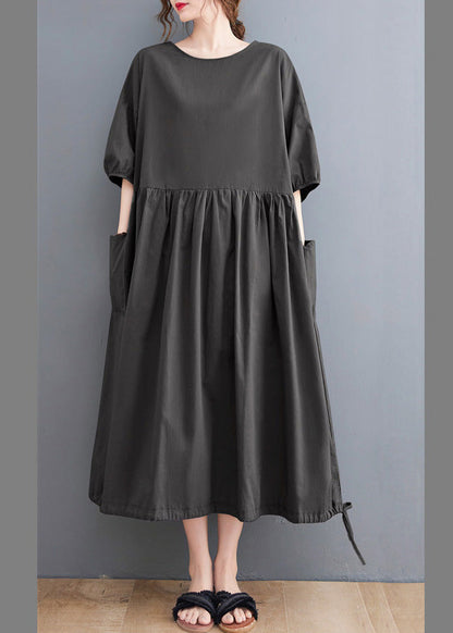 Grey O-neck Holiday Maxi Dress Short Sleeve
