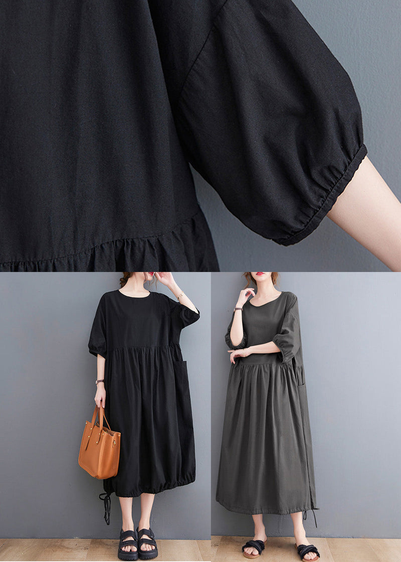 Grey O-neck Holiday Maxi Dress Short Sleeve