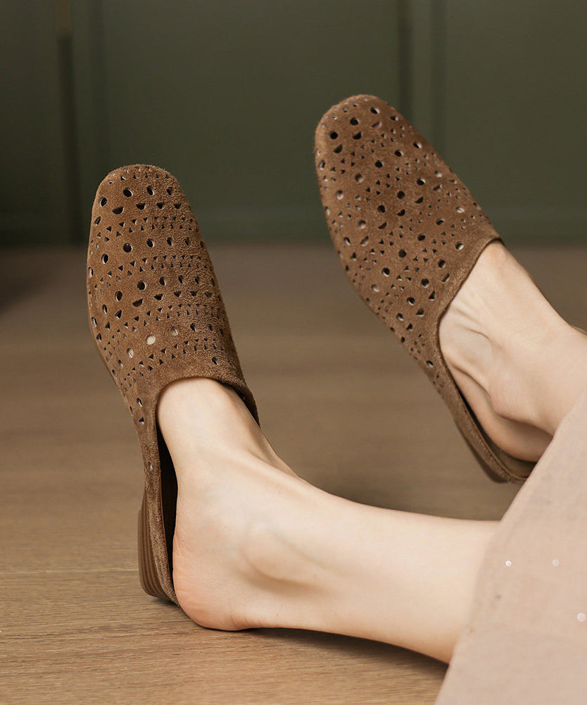 Grey Sheepskin Hollow Out Thong Sandals