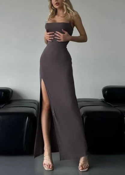 Grey Wrinkled Cotton Sleeveless Spaghetti Strap Dress Lace Up