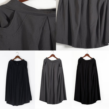 Grey Long Linen Maxi Skirt Pockets Pleated Skirts