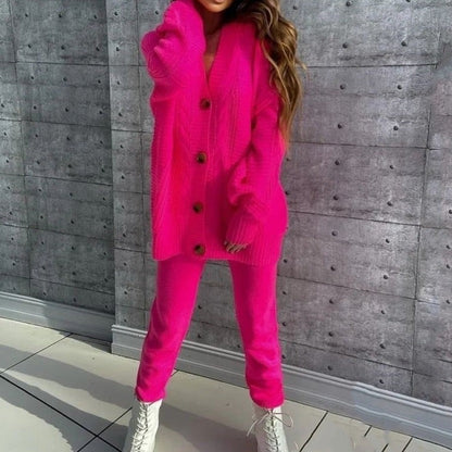 CD | Set fermecător din două piese cu cardigan tricotat și pantaloni confortabili