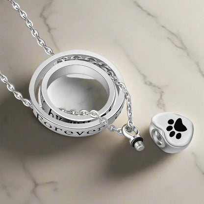"No Longer By My Side, Forever In My Heart" ��� Stainless Steel Urn Paw Necklace