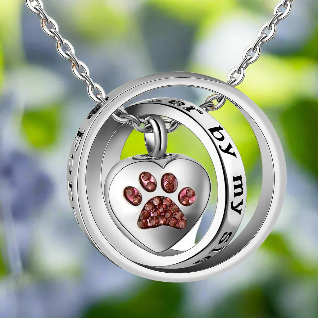 "No Longer By My Side, Forever In My Heart" ��� Stainless Steel Urn Paw Necklace