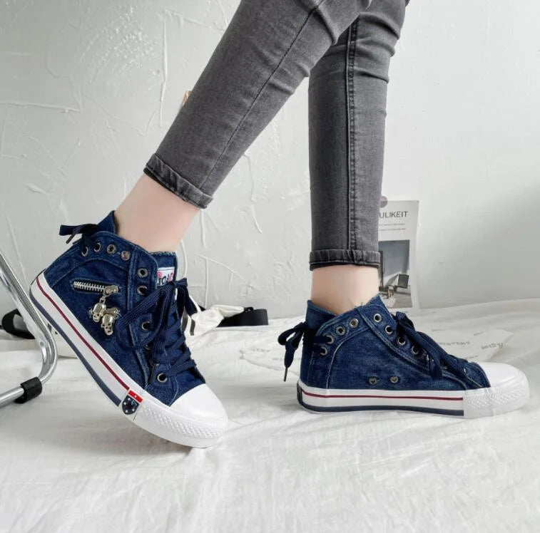 CD | Adidași la modă din pânză cu detaliu cu fermoar