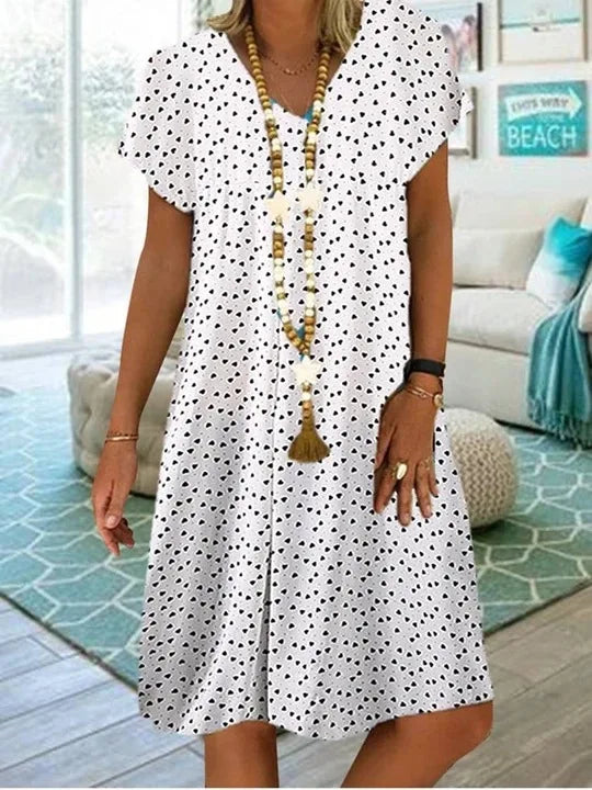 CD | 2023 Femei Rochie de vară Elegant Boemian vrac V-Neck scurt maneca inima imprimate rochii Doamnelor îmbrăcăminte plajă Sundress