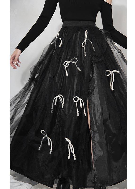 Handmade Black Bow Hollow Outside Open Summer Skirt