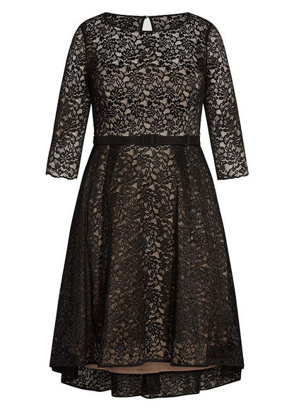 Handmade Black O-neck Knit Patchwork Lace Long Dresses Summer