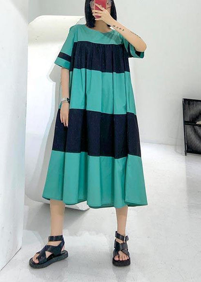 Handmade Blue Patchwork O-neck Party Summer Cotton Dress