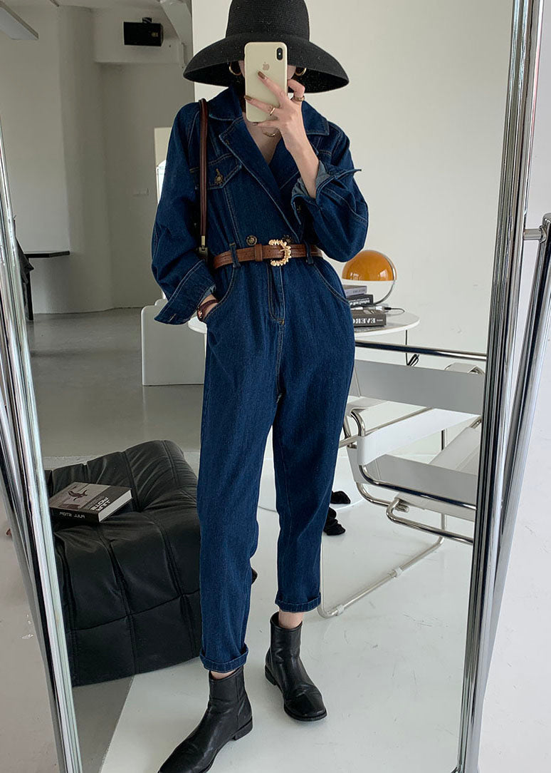 Handmade Blue Peter Pan Collar Denim Jumpsuit Spring