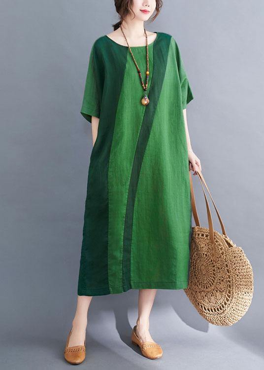 Handmade Yellow Leopard Print O-neck Patchwork Summer Vacation Dresses Half Sleeve