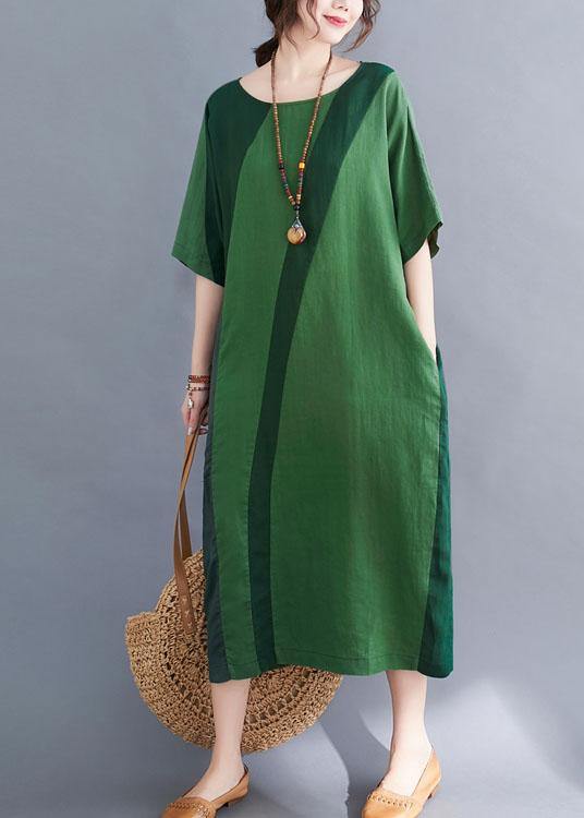 Handmade Yellow Leopard Print O-neck Patchwork Summer Vacation Dresses Half Sleeve