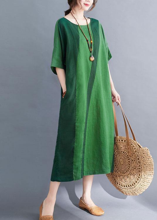 Handmade Gray Ink Painting O-neck Patchwork Summer Vacation Dresses Half Sleeve