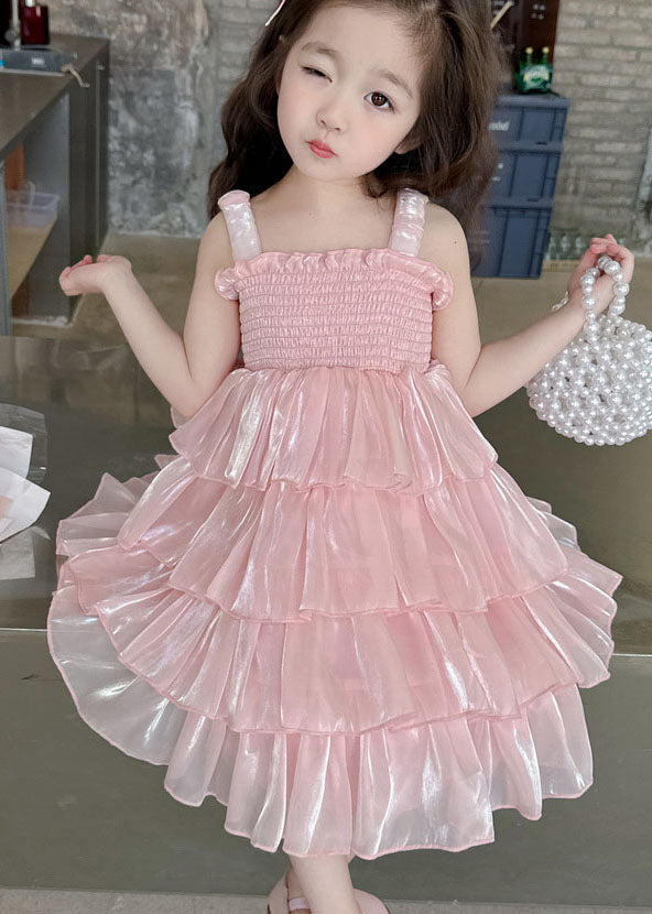 Handmade Pink Ruffled Patchwork Tulle Baby Dresses Sleeveless