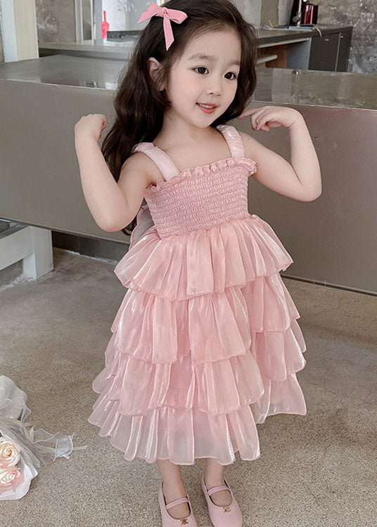 Handmade Pink Ruffled Patchwork Tulle Baby Dresses Sleeveless