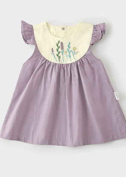 Handmade Purple Embroideried Patchwork Cotton Baby Dresses Summer