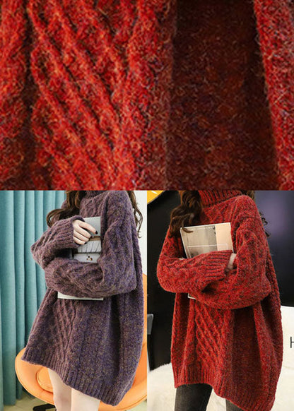 Handmade Purple Turtle Neck Winter Knit Sweaters